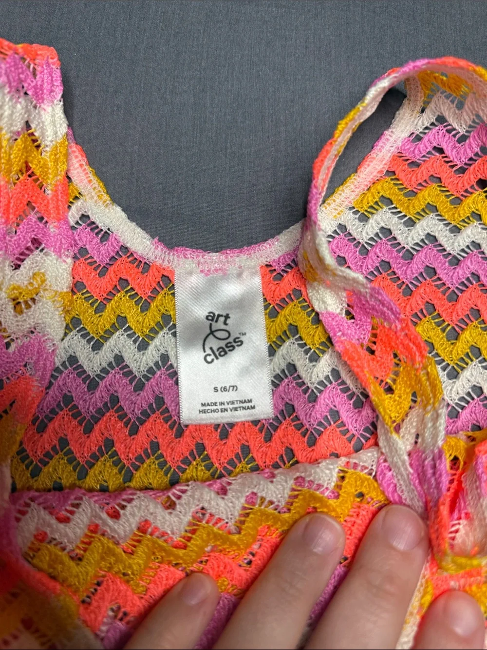 art class Pink, Yellow & White Zigzag Crochet Swim Coverup
